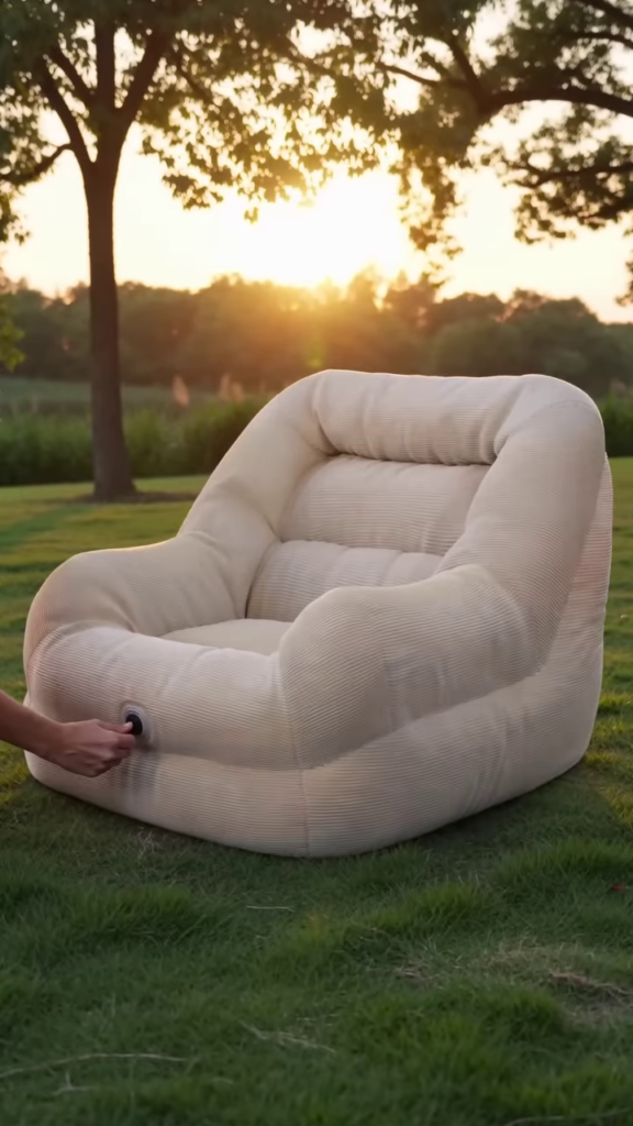 Portable Inflatable Corduroy Lounger with Integrated Air Pump - Photo 2