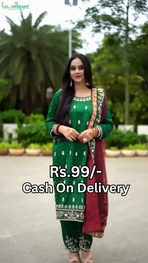 Emerald Heritage Silk Suit with Maroon Contrast - Photo 1