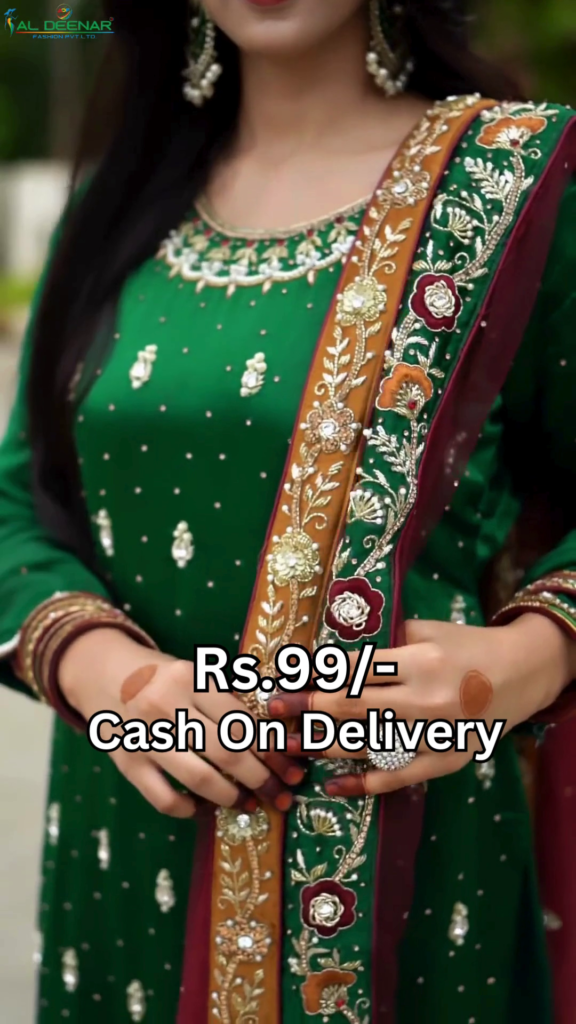 Emerald Heritage Silk Suit with Maroon Contrast - Photo 2