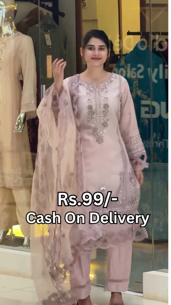 Celestial Pearl Grey Embroidered Organza Suit Set - Photo 2