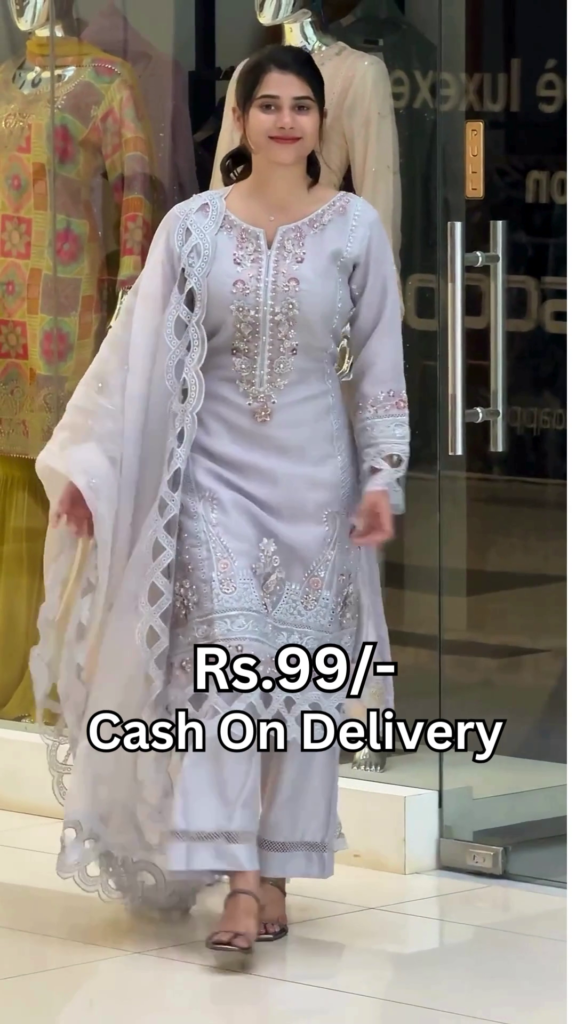 Celestial Pearl Grey Embroidered Organza Suit Set - Photo 1