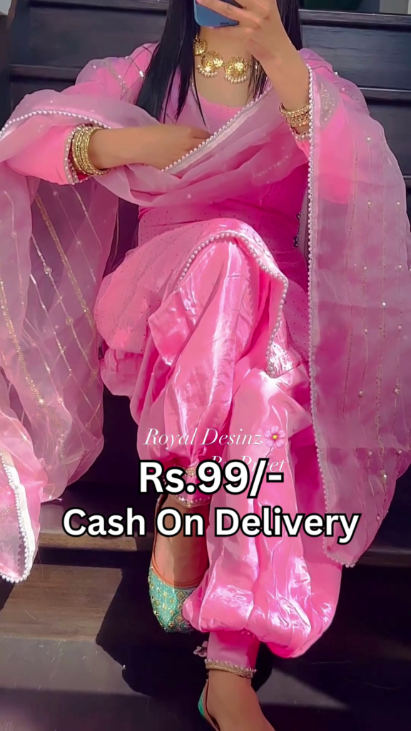 Rose Blush Silk Patiala Suit with Pearl-Bordered Dupatta - Photo 1