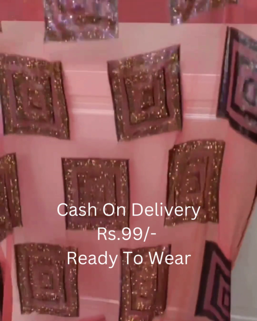 Coral Sunset Shimmer Saree with Crystal Geometric Borders - Photo 2