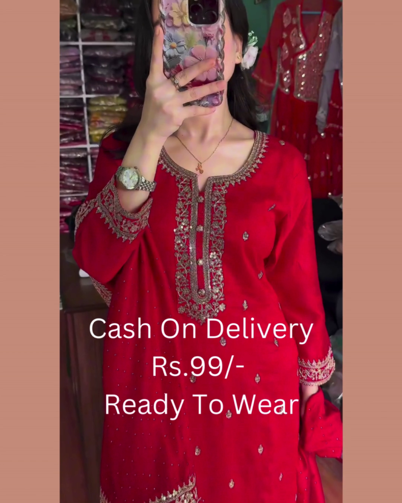 Royal Crimson Silk Suit with Zardosi Artistry - Photo 1