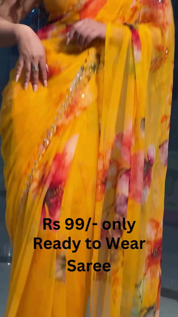 Golden Sunburst Floral Chiffon Saree - Photo 1
