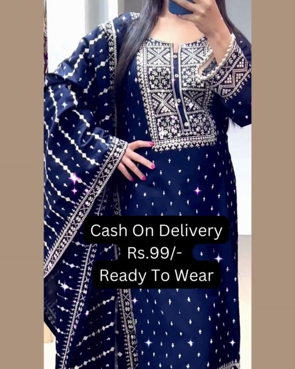 5020-1.png Midnight Blue Silk Suit with Geometric Silver Artistry