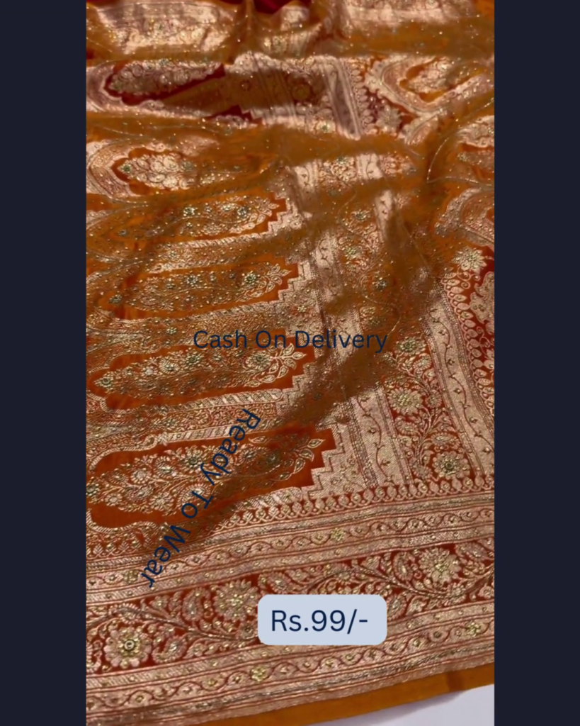 Heritage Gold Zari Saree in Burnished Orange - Photo 1