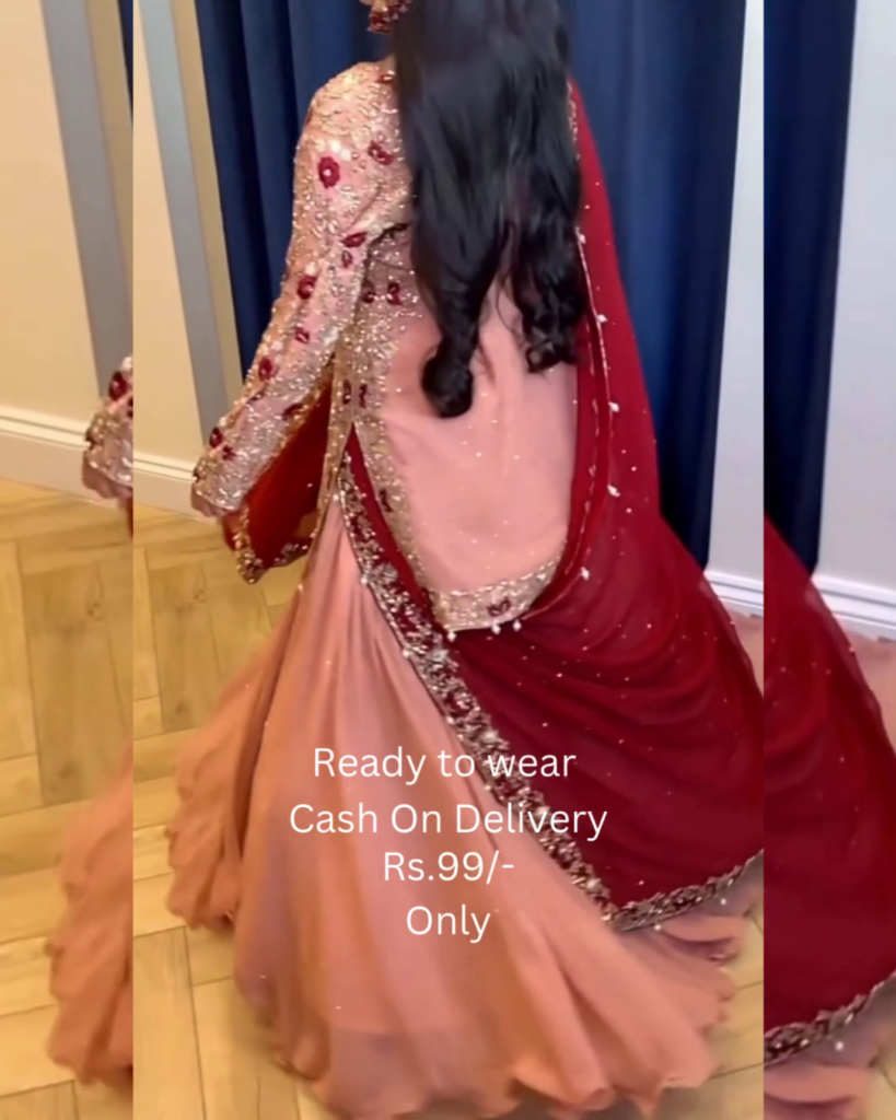 Rose Blush Bridal Sharara with Crimson Contrast - Photo 2