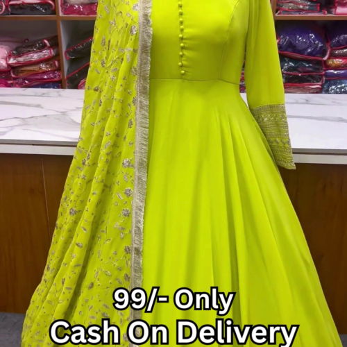 Neon Citron Floor-Length Anarkali Gown