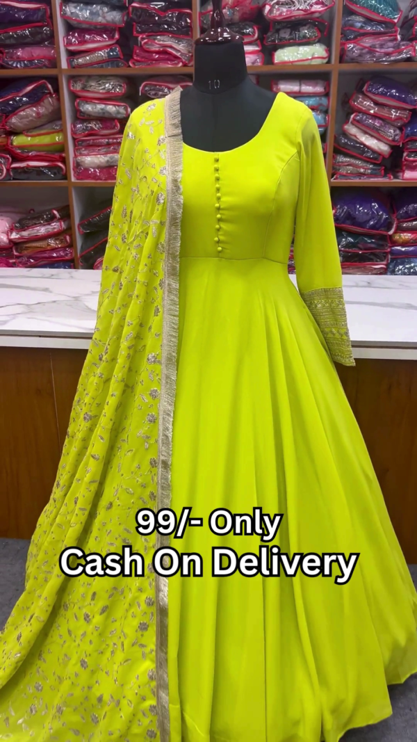 5028-1.png Neon Citron Floor-Length Anarkali Gown
