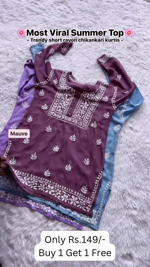 Viral Summer Essential: Trendy Short Rayon Chikankari Kurtis - Photo 2