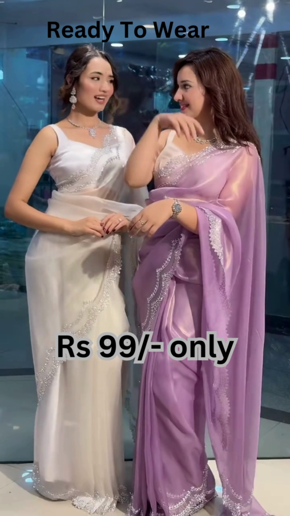 Luminous Organza Saree with Scalloped Shimmer Borders - Photo 1