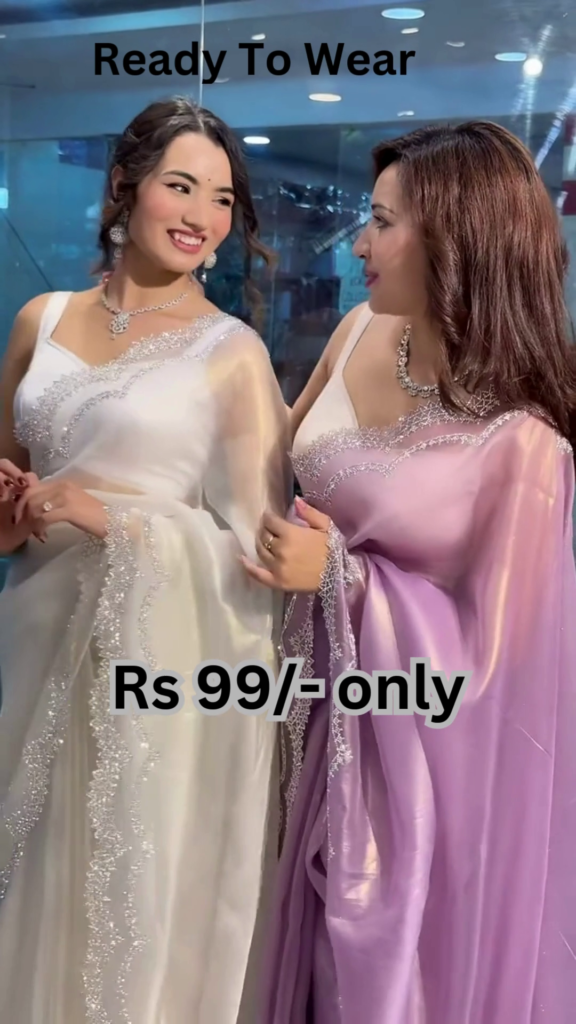 Luminous Organza Saree with Scalloped Shimmer Borders - Photo 2
