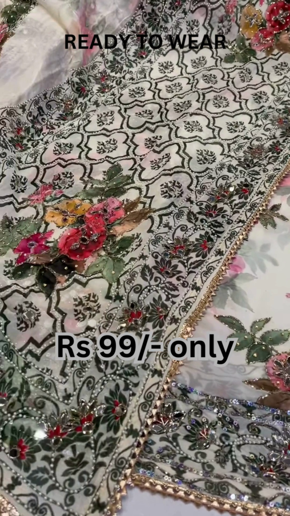 Artisanal White Floral Saree with Gilded Lace Edging - Photo 1