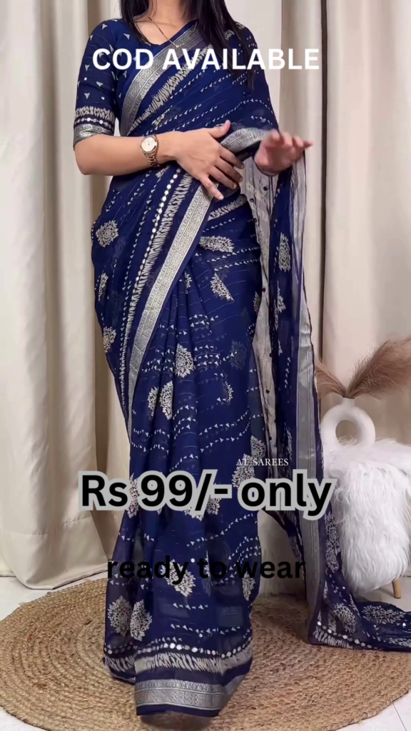 Midnight Blue Georgette Saree with Silver Zari Artistry - Photo 2