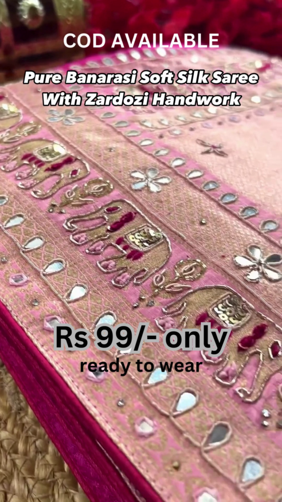 Heritage Splendor: Pure Banarasi Soft Silk Saree with Zardozi Work - Photo 1