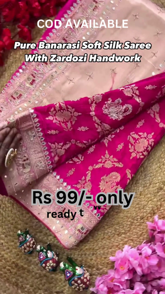Heritage Splendor: Pure Banarasi Soft Silk Saree with Zardozi Work - Photo 2