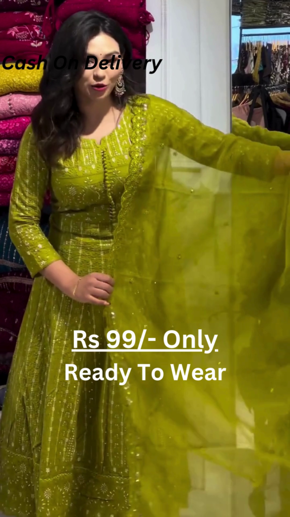 Olive Radiance: Embroidered Anarkali Suit Set - Photo 2