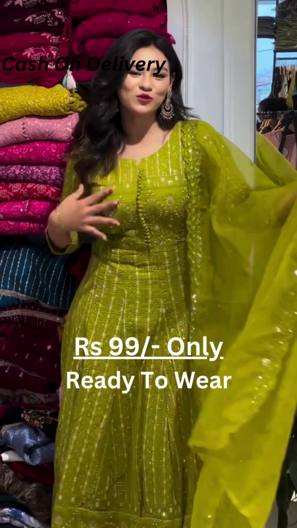 5050-2.png Olive Radiance: Embroidered Anarkali Suit Set