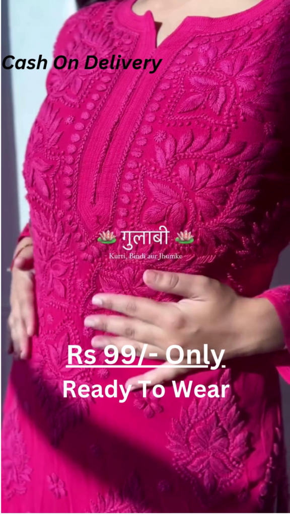 Gulabi Collection: Rani Pink Chikankari Kurti - Photo 2