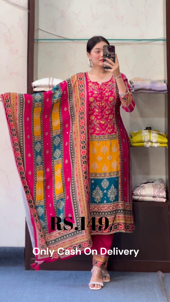 Royal Magenta Multi-Color Printed Suit Set - Photo 2