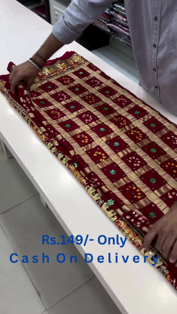 Heritage Maroon Bandhani Silk Saree - Photo 1