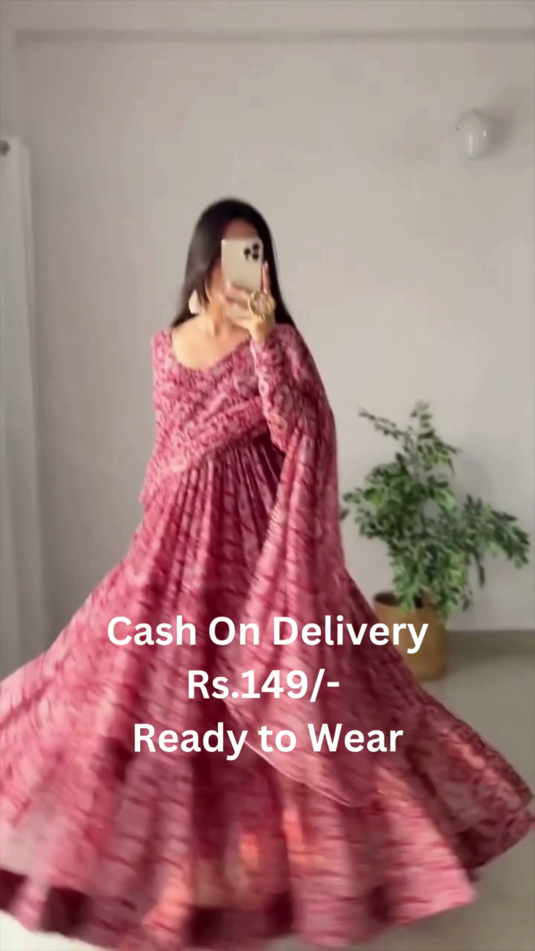 Rosewood Radiance: Printed Georgette Anarkali Gown