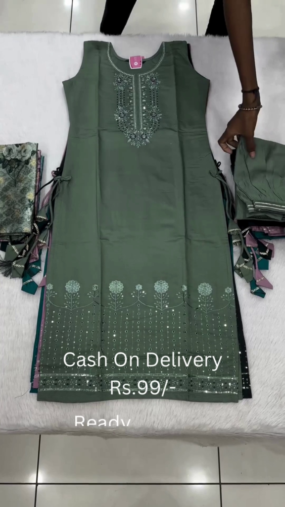 Sage Serenity: Embroidered Straight Suit Set - Photo 1