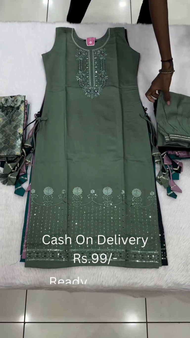 Sage Serenity: Embroidered Straight Suit Set