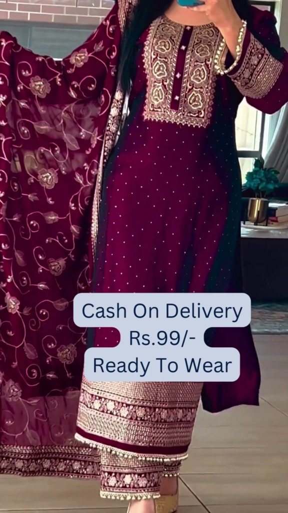 Royal Wine: Heavily Embroidered Kurta Pant Set - Photo 2