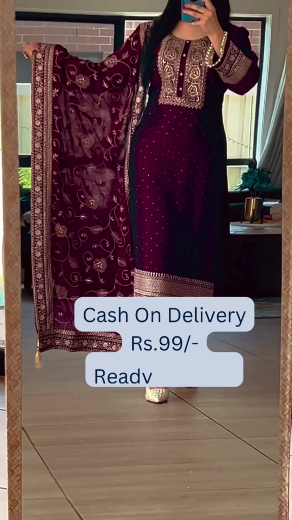 Royal Wine: Heavily Embroidered Kurta Pant Set - Photo 1